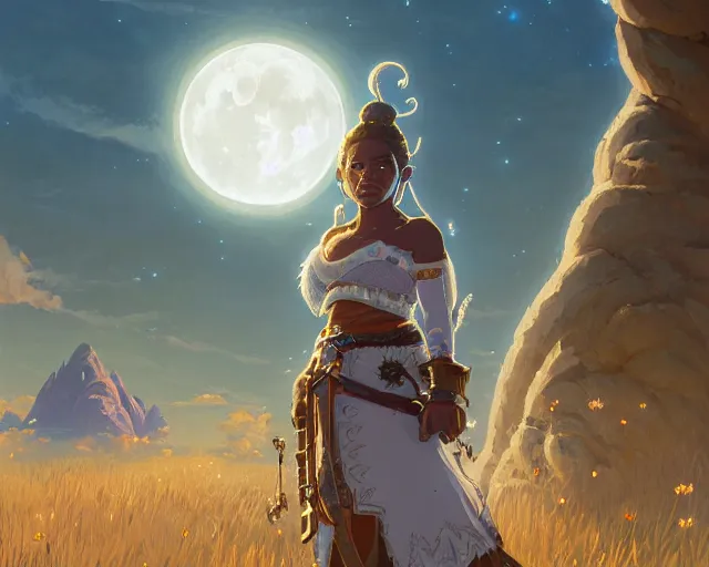 Prompt: highly detailed portrait of regina hall as a moon goddess in breath of the wild, stephen bliss, unreal engine, fantasy art by greg rutkowski, loish, rhads, ferdinand knab, makoto shinkai and lois van baarle, ilya kuvshinov, rossdraws, tom bagshaw, global illumination, radiant light, detailed and intricate environment