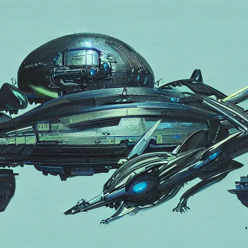 Prompt: painting of scifi tech hardsurface shape form exploration, big medium small, artstation, colored marker, paper collage, syd mead, hr giger, concept art