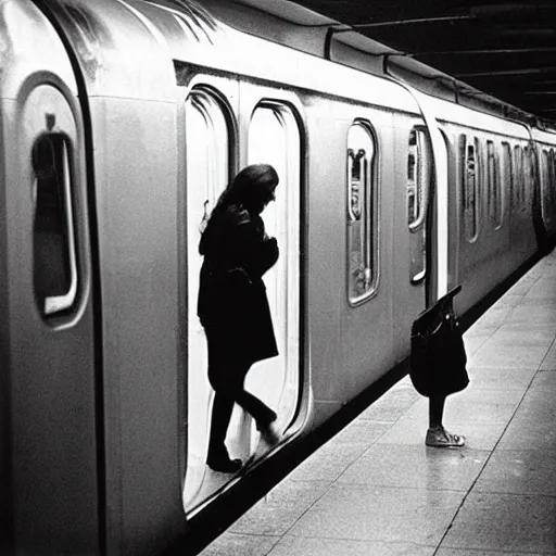 Prompt: “ girl in the new york city subway, photograph by henri cartier - bresson ”