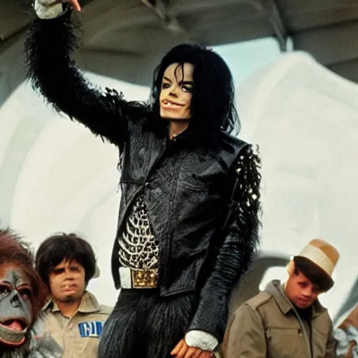 Prompt: michael jackson in planet of the apes