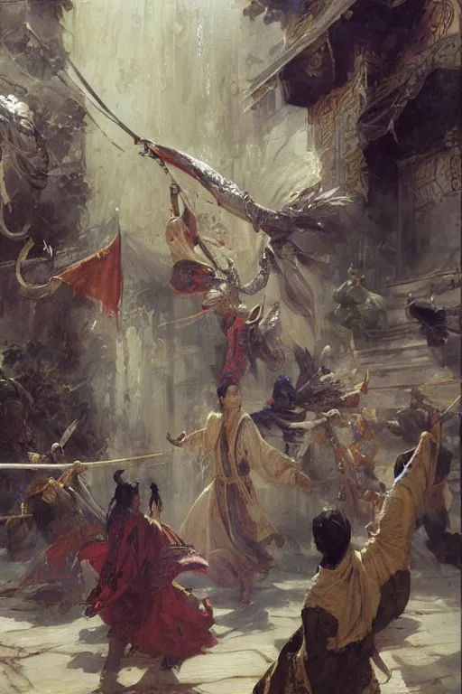 Image similar to wuxia, painting by gaston bussiere, craig mullins, j. c. leyendecker