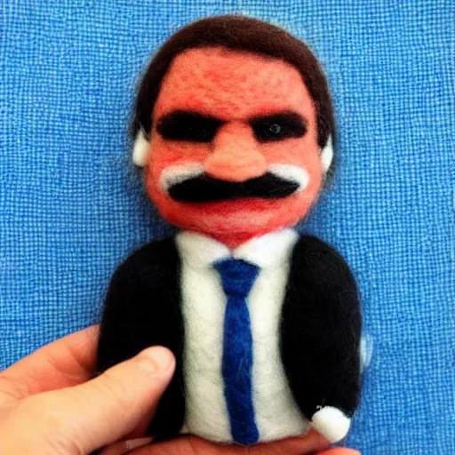 Prompt: bolsonaro needle felted , needle felting art