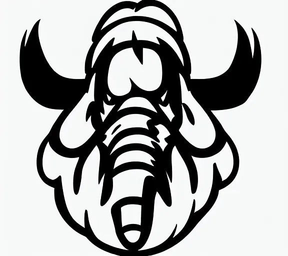 Image similar to angry energetic dynamic wooly mammoth!!! sports logo!!! black and white logo inspiration