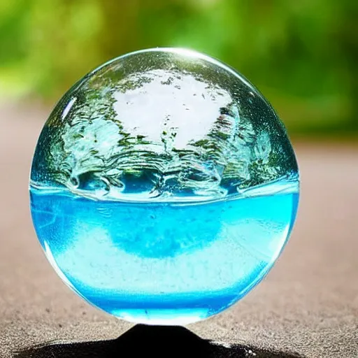 Prompt: beautiful water sphere, made of water, hyperrealistic, transparent, refreshing, balanced, caustic