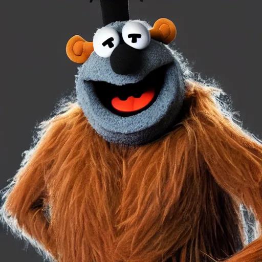 Image similar to a still of a forgotten muppet character looking very manly and modern, hilarious, laughing, hairy chest, huge chin, manly monster tough guy, roughled fur, photo real, photographic, photograph, artstation, trending, featured