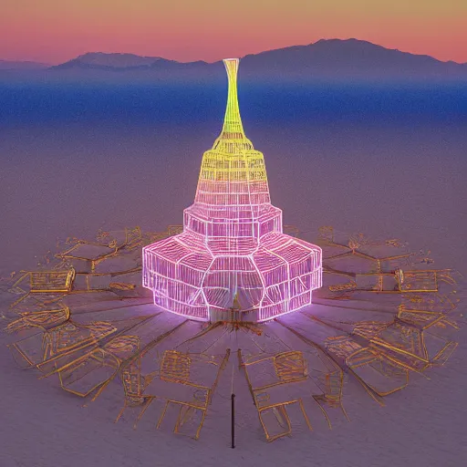 Image similar to highly detailed 3d render of burning man festival sculpture with cornflowers by Beeple