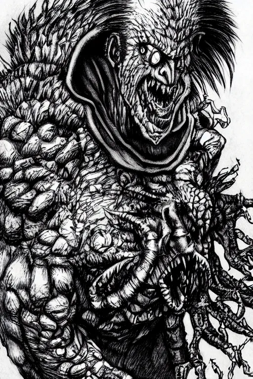 Image similar to joe biden monster drawn in kentaro miura art style