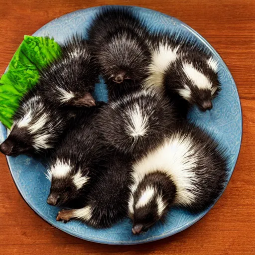 Prompt: a plate of skunks