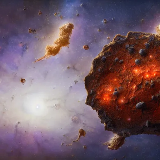 Image similar to A highly detailed Digital art of a meteorite containing an ant colony hive, by Jessica Rossier and Wayne Barlowe 8k geology space hubble star nebula