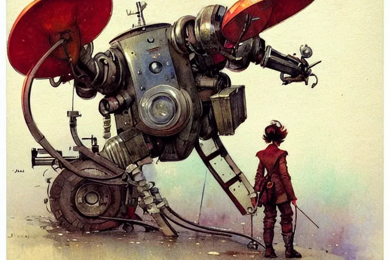 Image similar to adventurer ( ( ( ( ( 1 9 5 0 s retro future robot magazine print press machine. muted colors. ) ) ) ) ) by jean baptiste monge!!!!!!!!!!!!!!!!!!!!!!!!! chrome red