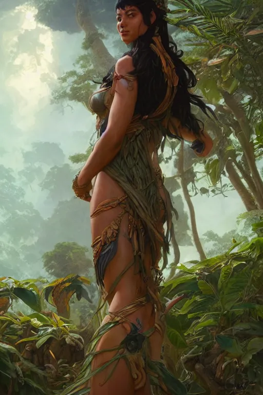 Image similar to goddess of the amazon, highly detailed, digital painting, artstation, concept art, smooth, sharp focus, illustration, unreal engine 5, 8 k, art by artgerm and greg rutkowski and edgar maxence