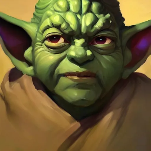 Image similar to greg manchess portrait painting of evil yoda as overwatch character, medium shot, asymmetrical, profile picture, organic painting, sunny day, matte painting, bold shapes, hard edges, street art, trending on artstation, by huang guangjian and gil elvgren and sachin teng