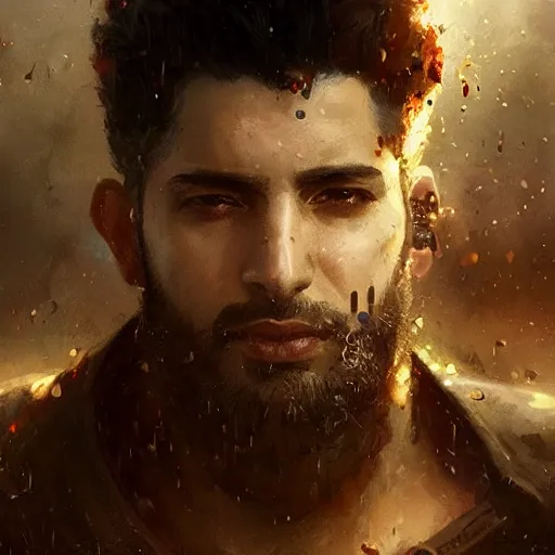 Prompt: Portrait of David Yousefi ,Composer, heroic, tricolor background, amazing splashscreen artwork, splash art, head slightly tilted, natural light, elegant, intricate, fantasy, atmospheric lighting, cinematic, matte painting, detailed face, by Greg rutkowski