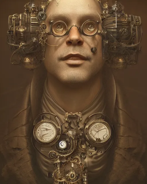 Prompt: mysterious portrait of victorian man scientist, steampunk, highly detailed, intricate details, cinematic lighting, 8k resolution, unreal engine 5, octane render, symmetry, hyperrealistic, photorealistic, by giger and beksinski