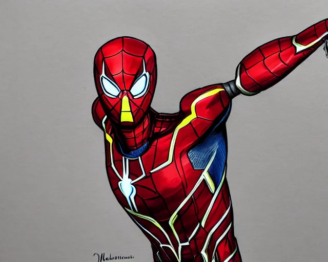 Image similar to photorealistic sketch of the mcu iron spider