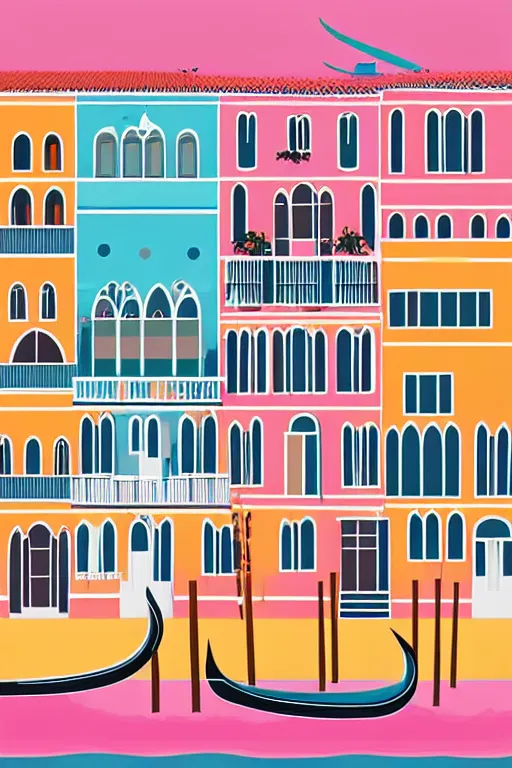 Image similar to minimalist boho style art of colorful venice at sunrise, illustration, vector art