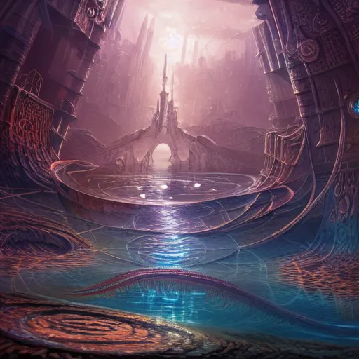 Image similar to beautiful digital fantasy illustration of an underwater city surrounded by tentacles, the forge of worlds, concept art by xul solar, two hands reaching for a fish, fractalism, high detail texture, unreal engine, 8 k, photographic quality, ultra hyper realistic quality, 8 k definiton, hyper - realistic, cinematic, cinematic lighting