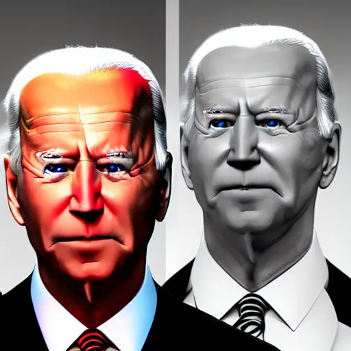 Image similar to 3D rendering of a sinister looking Joe Biden with glowing eyes