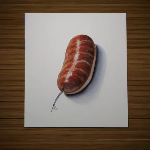 Image similar to sausage painted on white paper by old child, anatomically correct, unreal engine 5, hyper realistic, 8 k highly detailed