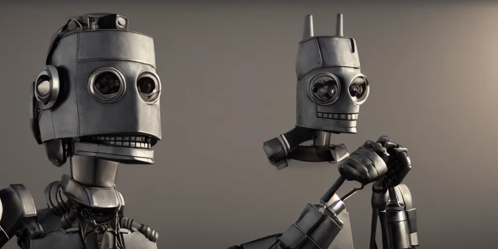 Image similar to bender in a live action movie, 3 d rendered, 3 d rendering, dramatic lighting, unreal engine