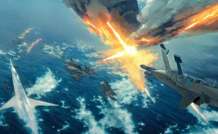 Prompt: Battle of Midway by Makoto Shinkai, magic