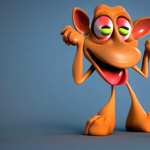 Prompt: ren and stimpy, 3 d character design, rendered in octane render, unreale engine