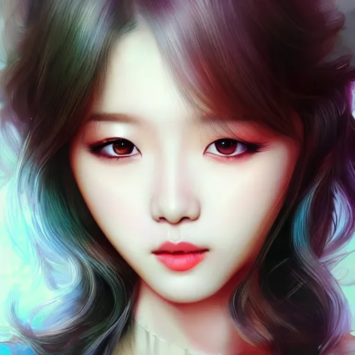 Image similar to IU, Korean Idol, Korean Artist, very detailed, digital art, concept art, studio quality, ethereal, art style by artgerm