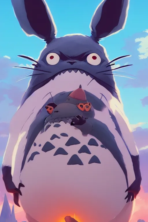 Prompt: Evil Totoro portrait, by Jesper Ejsing, RHADS, Makoto Shinkai and Lois van baarle, ilya kuvshinov, rossdraws global illumination