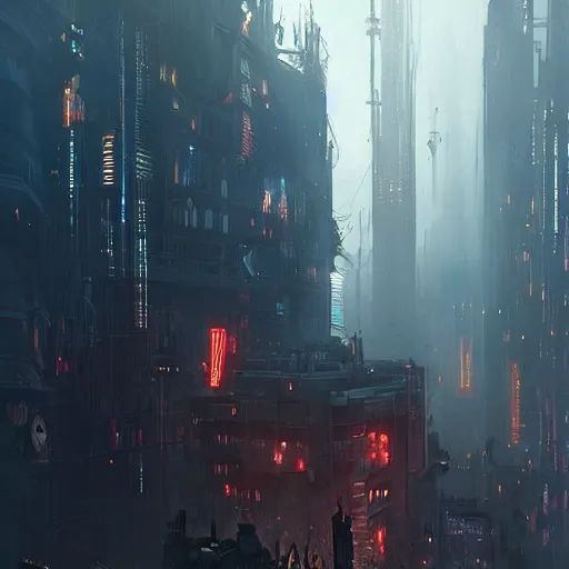 Image similar to victorian cyberpunk city, Trending on artstation, by greg rutkowski