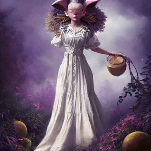 Prompt: picture generation, soft painting curiosities carnival, beautiful cat anthropomorphic in full long dress, accurate features, focus, very intricate ultrafine details, black white purple volumetric clouds, award winning masterpiece, octane render 8 k hd, tom bagshaw artstyle