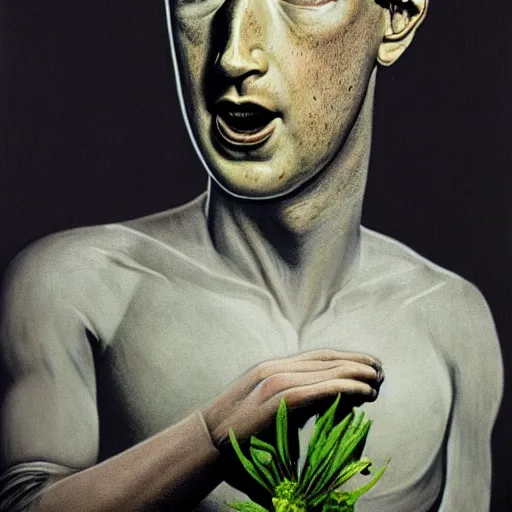 Image similar to mark zuckerberg holding a flower by h.r. giger, horror,