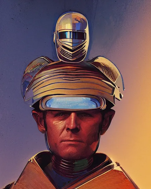 Image similar to a knight in the style of jean giraud / ralph mcquarrie / syd mead / john berkey hyper detailed photorealistic highlights and shadow hd 8 k post - processing high resolution character portrait concept art