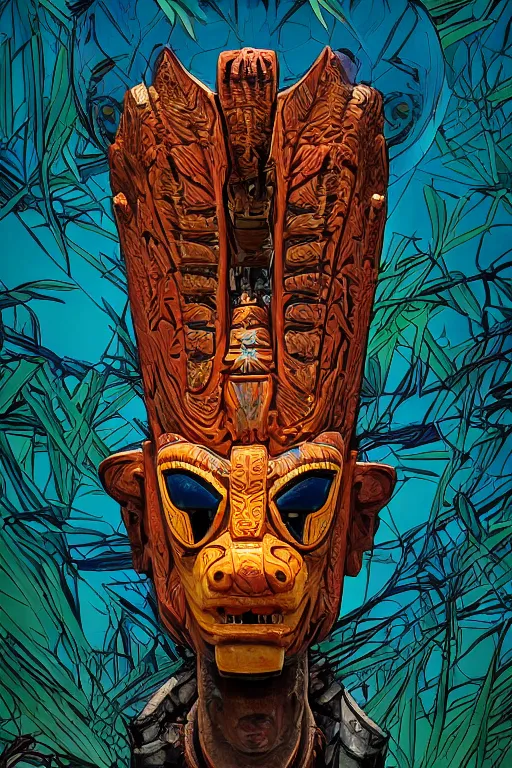 Image similar to totem animal tribal vodoo mask feather gemstone plant global illumination ray tracing hdr that looks like it is from borderlands and by feng zhu and loish and laurie greasley, victo ngai, andreas rocha, john harris