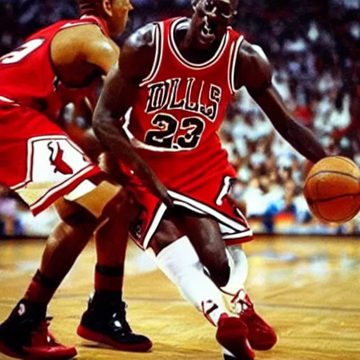 Prompt: michael jordan in a red dress