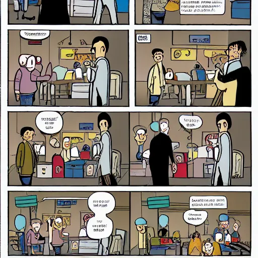 Image similar to a comic page in the style of Chris Ware