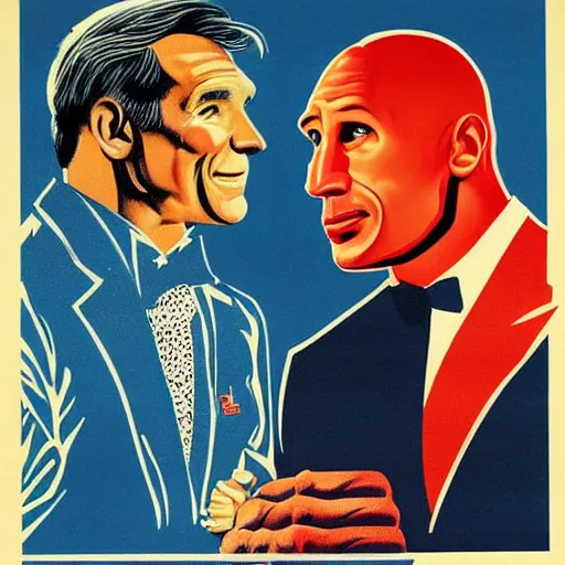Prompt: soviet propaganda poster of bill nye and dwayne the rock johnson
