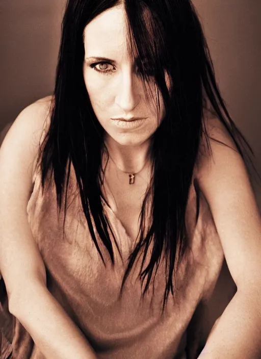 Prompt: portrait of beautiful 3 0 - year - old female trent reznor by mario testino, headshot, detailed, award winning, sony a 7 r