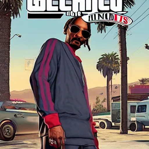 Prompt: snoop dogg in gta 5 cover