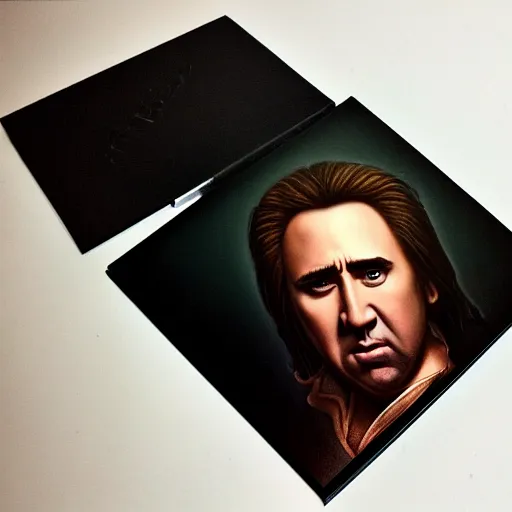 Image similar to a detailed fantasy character portrait of Nicolas Cage as godfather by lauri blank, artgerm, evelyn de morgan, 8K, 50mm lens