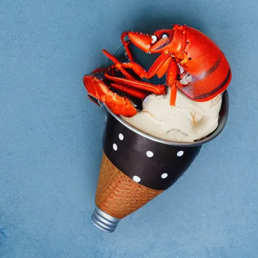 Prompt: colorful lobster on ice cream