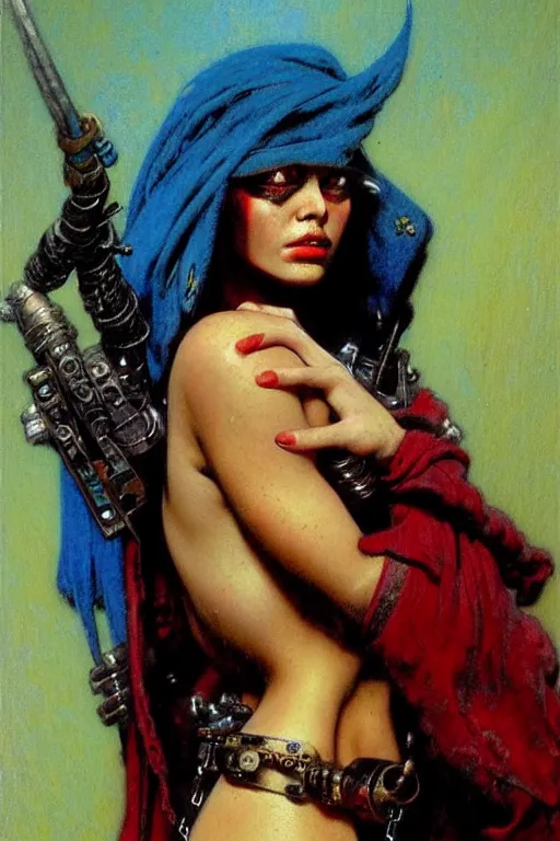 Prompt: full character portrait max mad cyberpunk warhammer 4 0 k, warrior marine the girl with the pearl earring character design, painting by gaston bussiere, katsuya terada, frank frazetta, gerald brom, mucha, tom of finland, trending on artstation