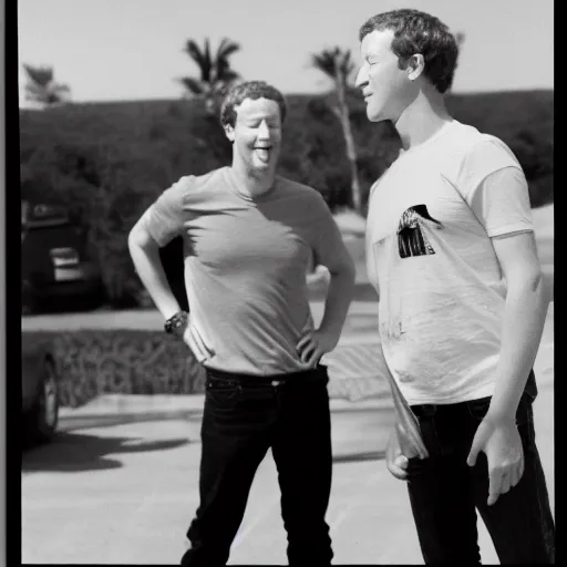 Image similar to 3 5 mm photograph of mark zuckerberg and donald trump having a fart war