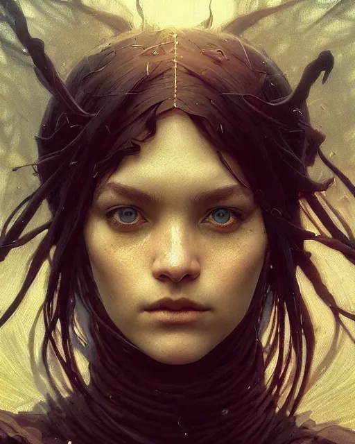 Prompt: highly detailed vfx - portrait of a witch, beautiful eyes, complex epic composition, unreal engine, greg rutkowski, only, once, people, makoto shinkai and louis van baerle, ilya kuvshinov, rossdraws, tom bagshaw, alphonse mucha, global lighting, detailed and complex environment, masterpiece