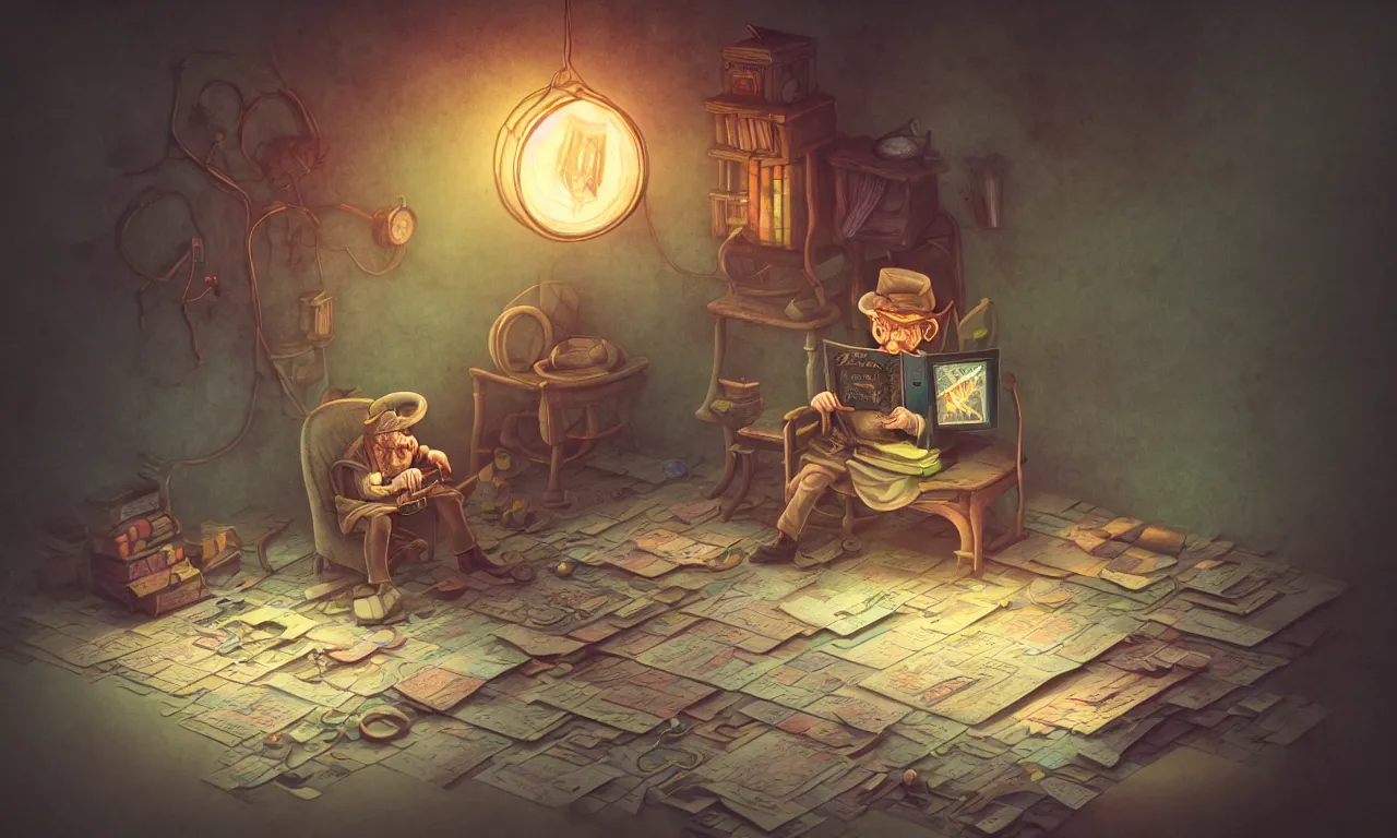 Image similar to tinkerer, twiddle, twoddle, realm, service ticket close up, wizard reading a directory, nordic pastel colors, abandoned railroad, 3 d art, digital illustration, perfect lighting