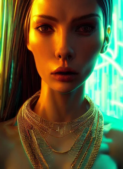 Image similar to a latino female humanoid, cyber neon lighting, futurism, cyberpunk high fashion, glamor profile pose, hyper photorealistic, intricate futuristic jewelry, crispy quality, digital photography, trending in artstation, trending in pinterest, cinematic, 4 k ultra hd, art by pascal blanche, art by greg rutkowski,