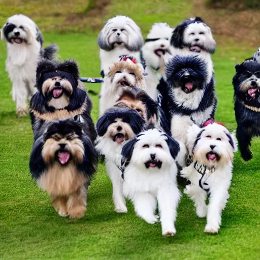 Image similar to shi tzu leading an army of dogs