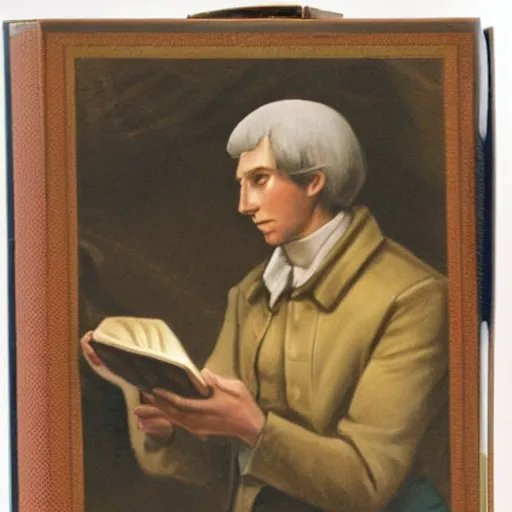 Prompt: joseph smith with his face in a hat reading book of mormon through the urum and thummum