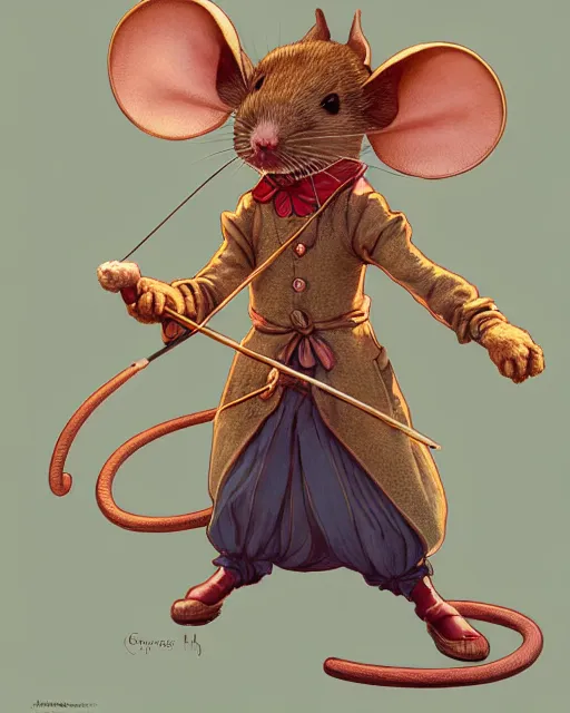 Image similar to anthropomorphic art of anthropomorphic mouse holding a bow, victorian bright clothing by artgerm, victo ngai, ryohji hase, artstation, highly detailed digital painting, smooth, global illumination, fantasy art by greg rutkowsky, karl spitzweg