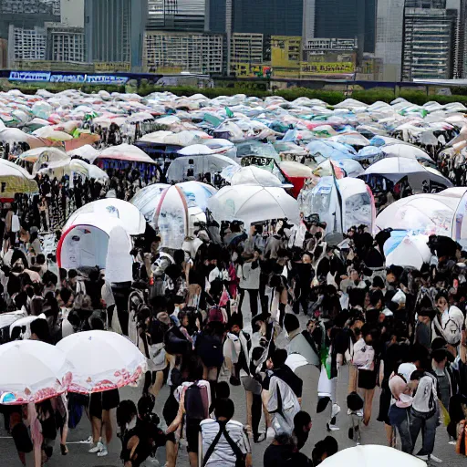 Prompt: Comiket was hit by a typhoon, realistic, detailed