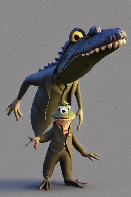 Prompt: a crocodile wearing a formal overcoat, Pixar style, 3D render, octane render, unreal engine 5, path tracing, cute, Disney style, 4K, natural lighting, high quality, highly detailed, low poly,